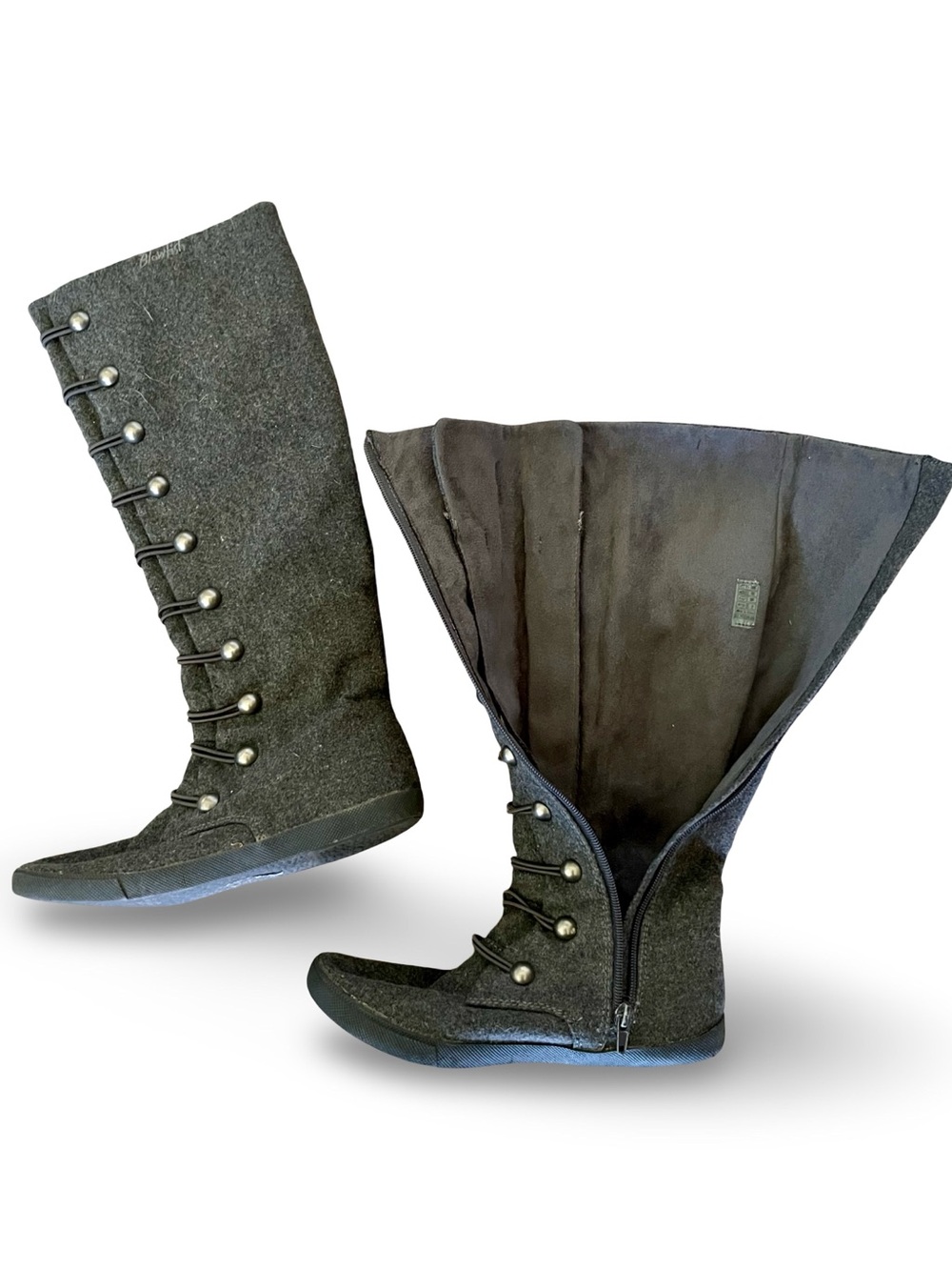 Blowfish Malibu Humvee Grey Flannel Knee High Button Boots Size 7 - Picture 11 of 14